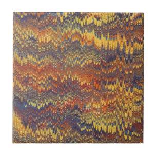 Marbled Book Endpaper Yellow Orange Blue Violet Tile