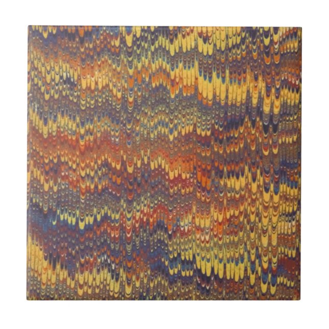 Marbled Book Endpaper Yellow Orange Blue Violet Tile (Front)