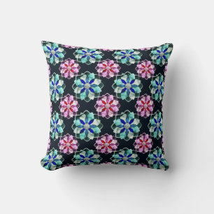 Marbled Colourful Dark Cristal Flower Pattern Art  Cushion