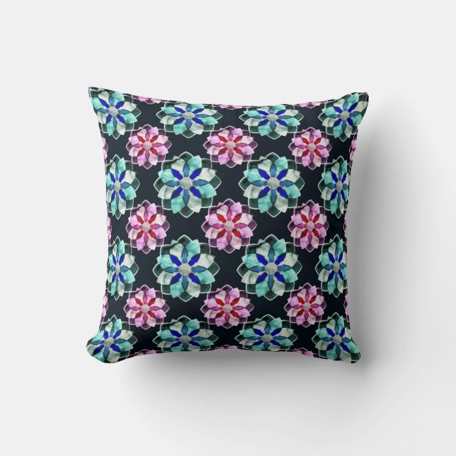 Marbled Colourful Dark Cristal Flower Pattern Art  Cushion (Front)
