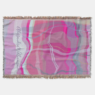 Marbled Custom Plaid Check Pink Purple Stripes Throw Blanket
