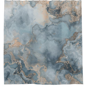 Marbled Dusty Blue Grey Tan Contemporary Shower Curtain