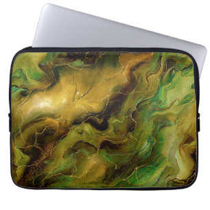 Marbled Effect in Green and Gold Laptop Sleeve