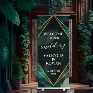 Marbled Emerald Green and Gold Wedding Retractable Banner