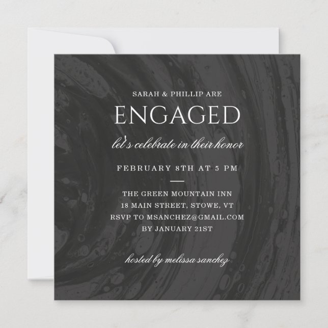 Marbled Engagement Party Invitation - Black (Front)