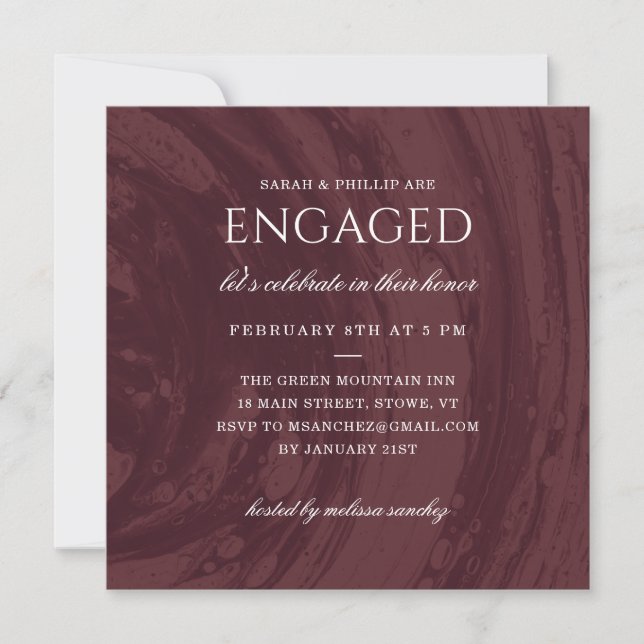 Marbled Engagement Party Invitation - Red (Front)