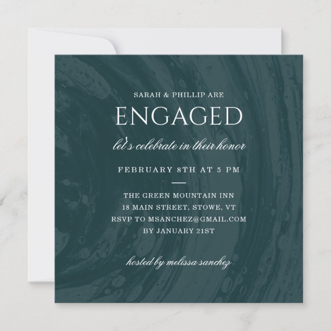 Marbled Engagement Party Invitation - Teal (Front)