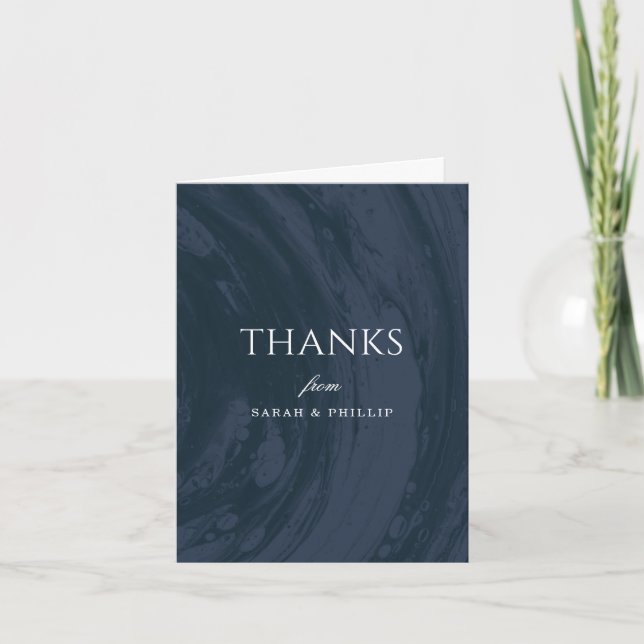 Marbled Engagement Party Thank You Card - Blue (Front)