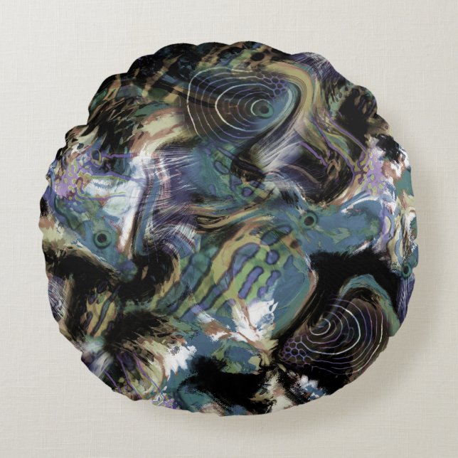 Marbled fish  , fish, marbled, leather, sea fish, round cushion (Front)