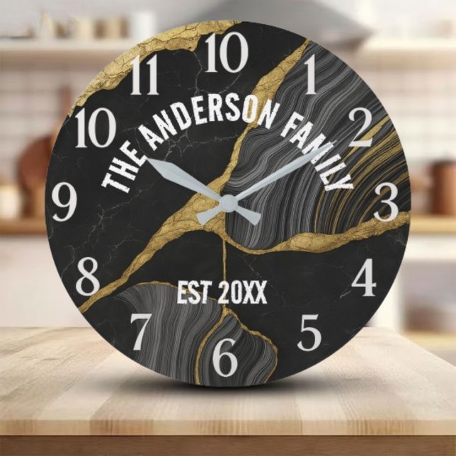  Marbled Glass Luxury  Elegant Family Name Large Clock (Creator Uploaded)