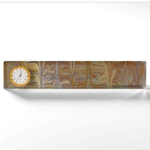 Marbled Golden Wet Cedar Art Pattern Ceramic Tile Nameplate