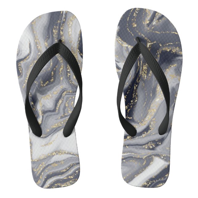Marbled Grey, White and Gold Flip Flops (Footbed)