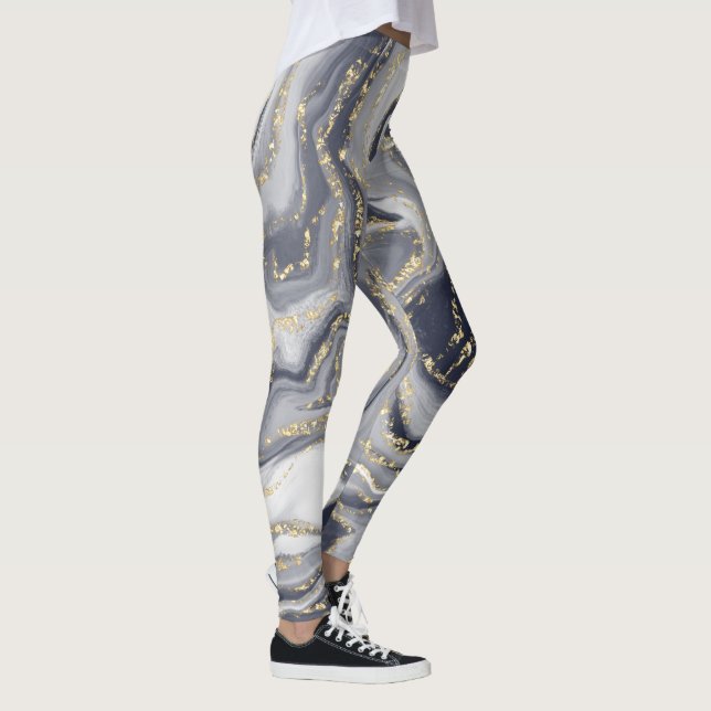 Marbled Grey, White and Gold Leggings (Right)
