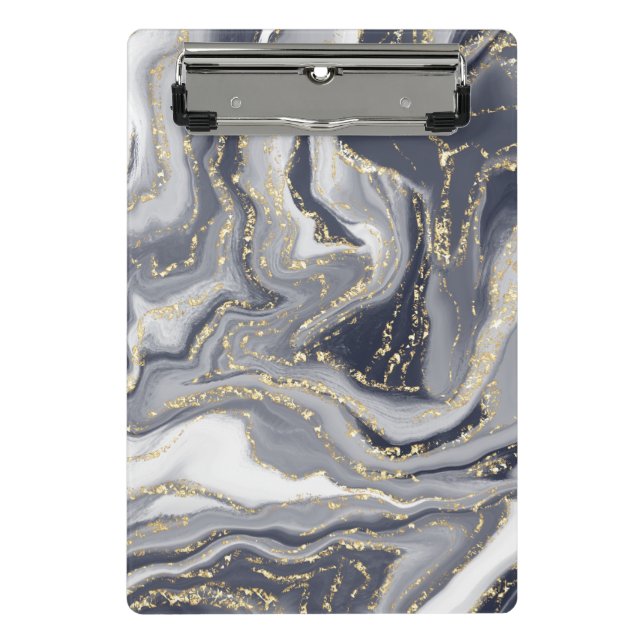 Marbled Grey, White and Gold Mini Clipboard (Front)
