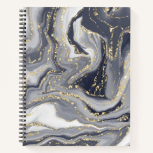Marbled Grey, White and Gold Notebook