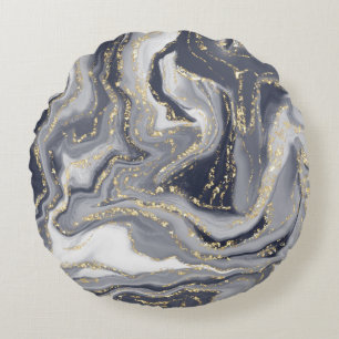 Marbled Grey, White and Gold Round Cushion