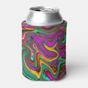 Marbled Hot Pink and Sea Foam Green Abstract Art Can Cooler