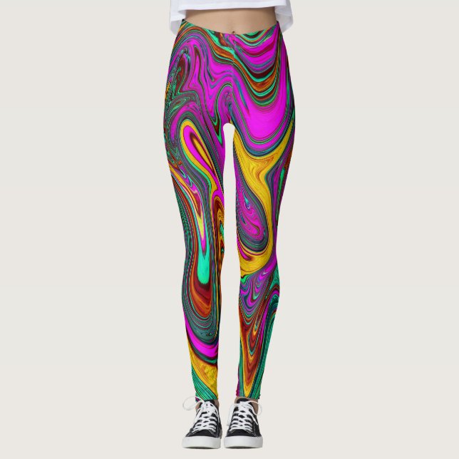 Marbled Hot Pink and Sea Foam Green Abstract Art Leggings (Front)