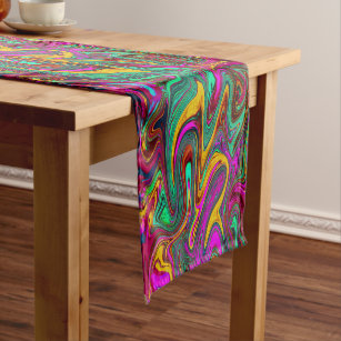 Marbled Hot Pink and Sea Foam Green Abstract Art Short Table Runner