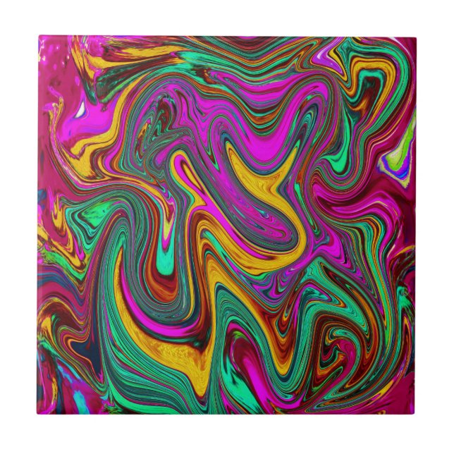 Marbled Hot Pink and Sea Foam Green Abstract Art Tile (Front)