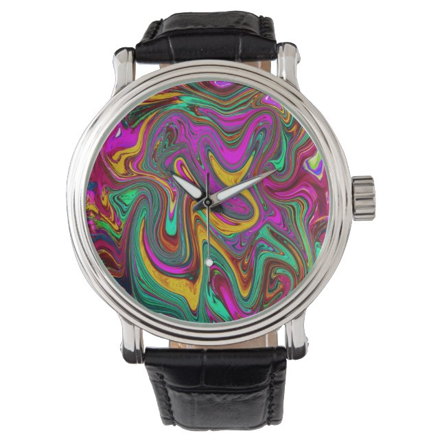 Marbled Hot Pink and Sea Foam Green Abstract Art Watch (Front)