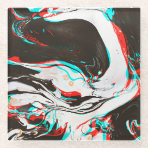 Marbled Ink: Distorted Glitch Texture. Glass Coaster