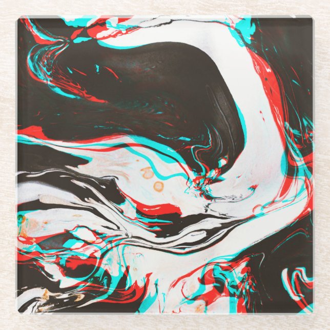 Marbled Ink: Distorted Glitch Texture. Glass Coaster (Front)