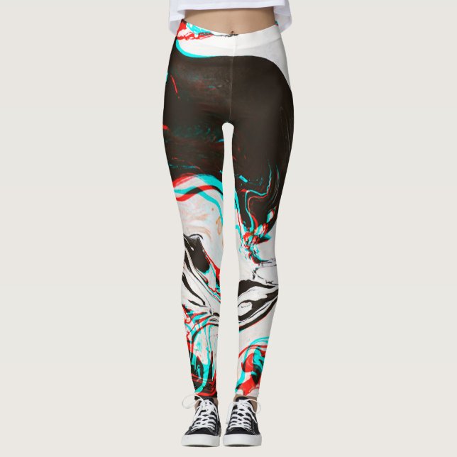 Marbled Ink: Distorted Glitch Texture. Leggings (Front)