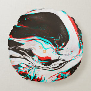 Marbled Ink: Distorted Glitch Texture. Round Cushion