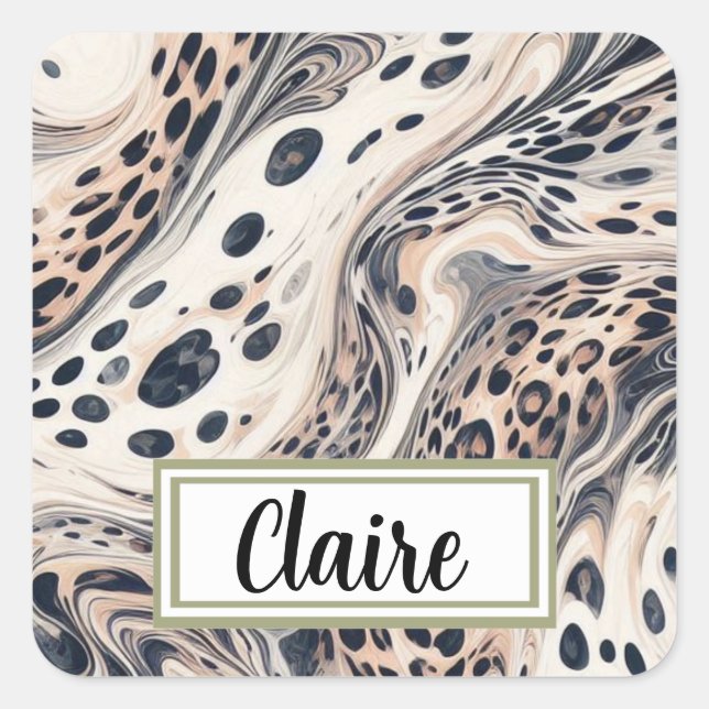 Marbled Leopard Pattern Personalised Square Sticker (Front)