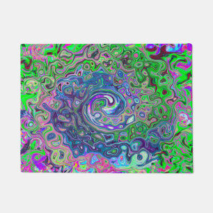 Marbled Lime Green and Purple Abstract Retro Swirl Doormat