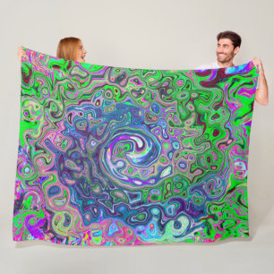 Marbled Lime Green and Purple Abstract Retro Swirl Fleece Blanket
