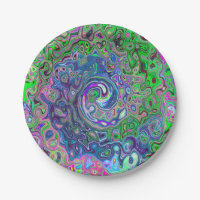 Marbled Lime Green and Purple Abstract Retro Swirl