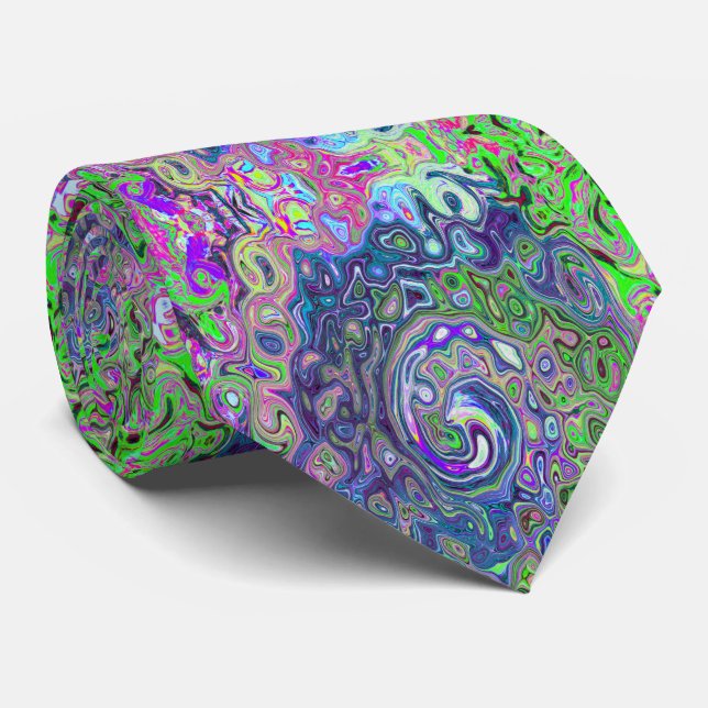 Marbled Lime Green and Purple Abstract Retro Swirl Tie (Rolled)