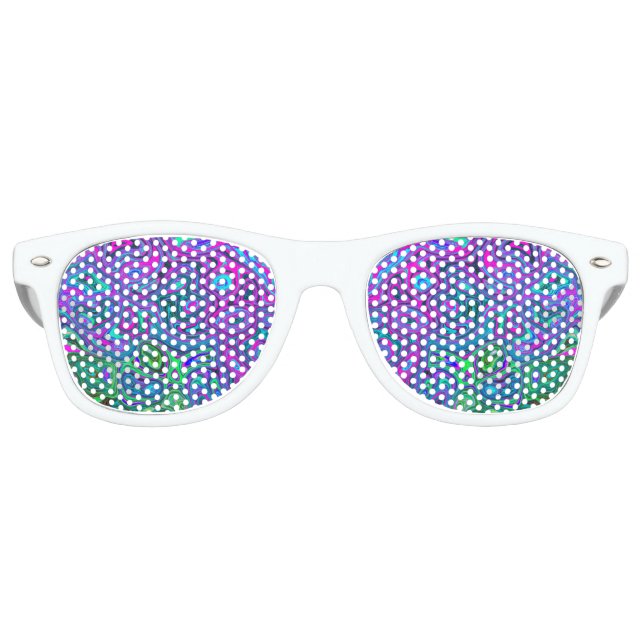 Marbled Magenta and Lime Green Groovy Abstract Art Retro Sunglasses (Front)
