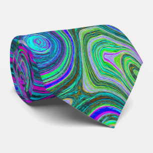 Marbled Magenta and Lime Green Groovy Abstract Art Tie
