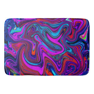 Marbled Magenta, Blue and Red Abstract Art Bath Mat