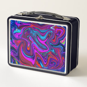 Marbled Magenta, Blue and Red Abstract Art Metal Lunch Box