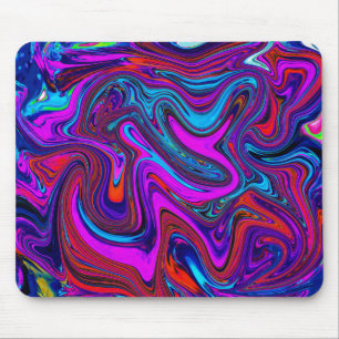 Marbled Magenta, Blue and Red Abstract Art Mouse Mat