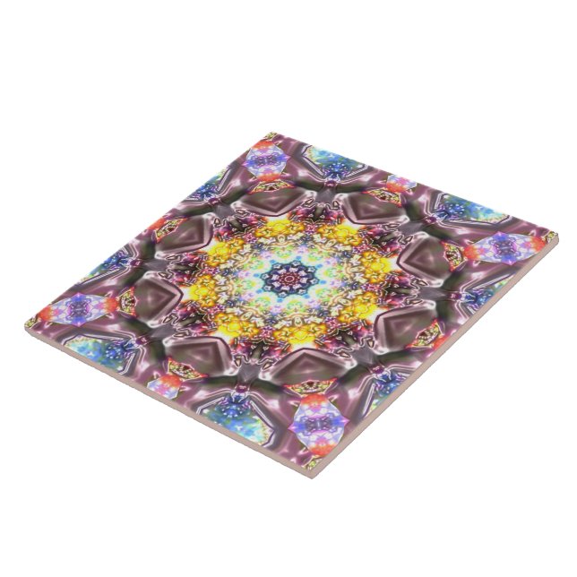 marbled mandala in relief colourful floral artisti tile (Side)