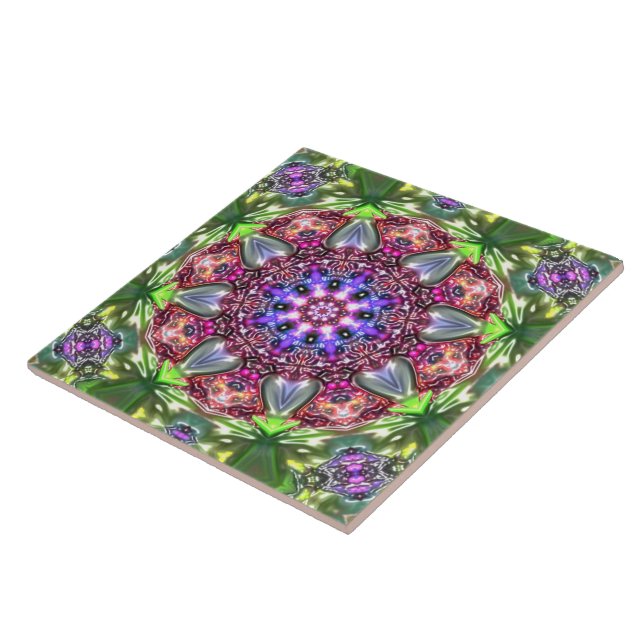 marbled mandala in relief colourful flower fururis tile (Side)
