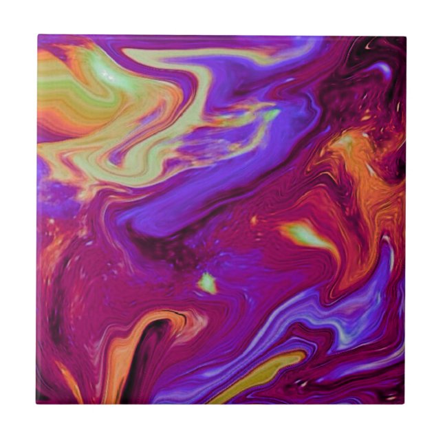 Marbled Maroon, Blue, Purple, Yellow Tile (Front)