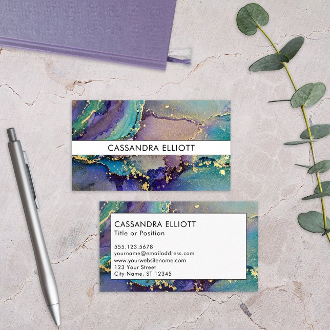 Marbled Multicolored & Gold Abstract Liquid Art Business Card (Creator Uploaded)