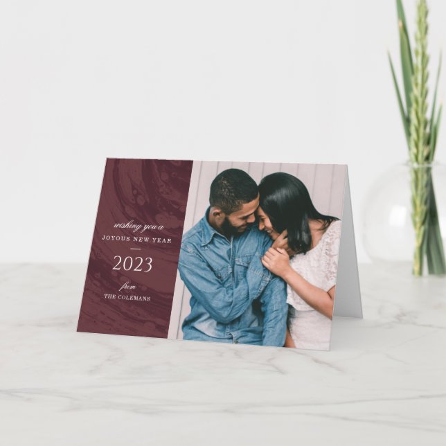 Marbled New Year's Photo Greeting Card - Red (Front)