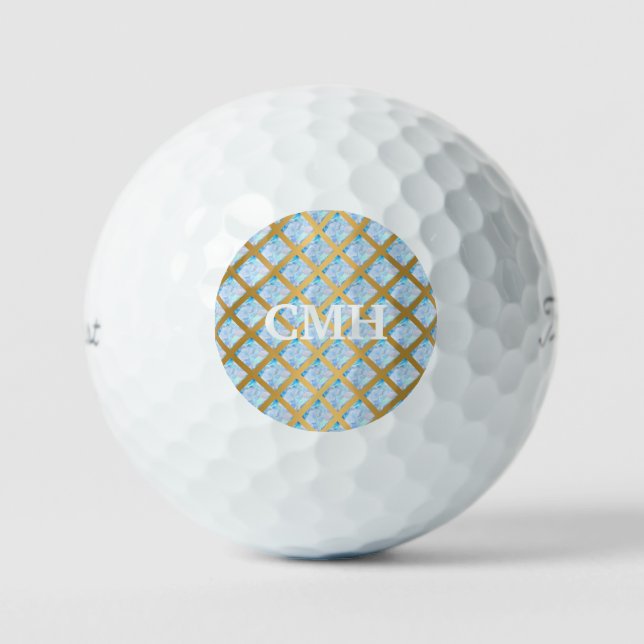MARBLED OCEAN GOLD GRID CUSTOM GOLF BALLS (Front)