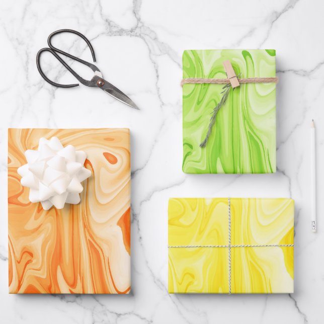 Marbled Paint Art Fall Colours Festive Fun Wrapping Paper Sheet (Front)