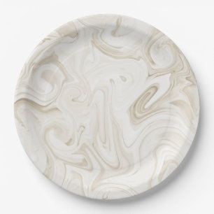 Marbled Paint Off White Tones Christmas Wedding Paper Plate