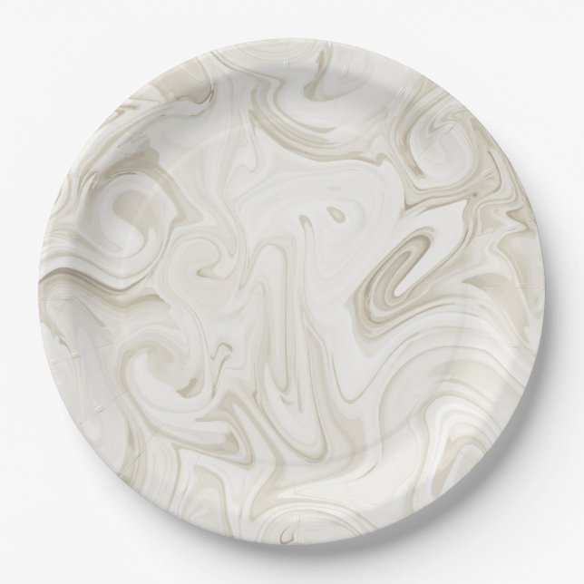 Marbled Paint Off White Tones Christmas Wedding Paper Plate (Front)