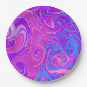 Marbled Paint Swirl Pink Purple Colourful Art Fun  Paper Plate