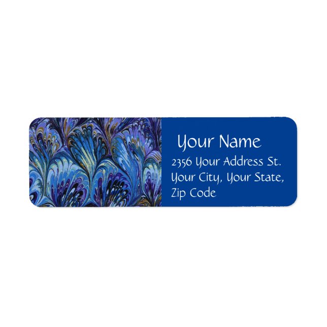 MARBLED PAPER,ABSTRACT BLUE PEACOCK PATTERN,SWIRLS (Front)